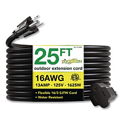 GoGreen Power 16 AWG Outdoor Extension Cord, 25 ft, 13 A, Black (13725BK)