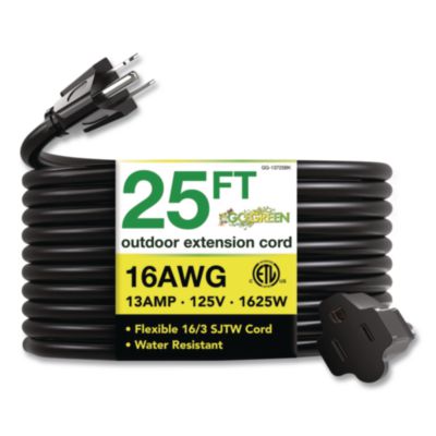 GoGreen Power 16 AWG Outdoor Extension Cord, 25 ft, 13 A, Black (13725BK)