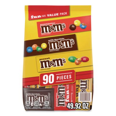 M & M's Milk Chocolate, Peanut and Peanut Butter Fun Size Variety Pack, Assorted Flavors, Individually Wrapped, 90 Pieces (22002630)