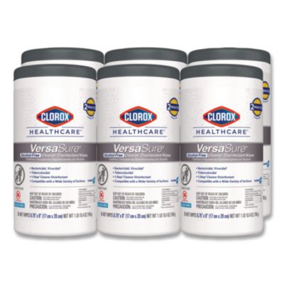 Clorox Healthcare VersaSure Cleaner Disinfectant Wipes, 1-Ply, 6.75 x 8, Fragranced, White, 85/Canister, 6 Canisters/Carton (31757)