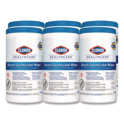 Clorox Healthcare Bleach Germicidal Wipes, 1-Ply, 6.75 x 9, Unscented, White, 70/Canister, 6 Canisters/Carton (35309CT)