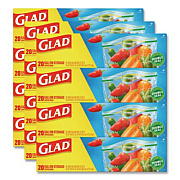 Glad Zipper Food Storage Plastic Bags, Gallon Size, 10.75 x 10.19, Clear, 20 Bags/Box, 12 Boxes/Carton (55050)