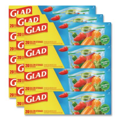 Glad Zipper Food Storage Plastic Bags, Gallon Size, 10.75 x 10.19, Clear, 20 Bags/Box, 12 Boxes/Carton (55050)