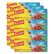 Glad Zipper Food Storage Plastic Bags, Quart Size, 7.75 x 7, Clear, 25 Bags/Box, 12 Boxes/Carton (55052)