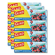 Glad Zipper Food Storage Plastic Bags, Freezer Bags, Quart Size, 7.75 x 8.44, Clear, 20 Bags/Box, 12 Boxes/Carton (57035)