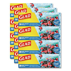Glad Zipper Food Storage Plastic Bags, Freezer Bags, Quart Size, 7.75 x 8.44, Clear, 20 Bags/Box, 12 Boxes/Carton (57035)