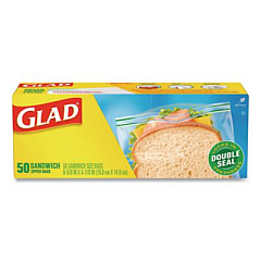 Glad Zipper Food Storage Plastic Sandwich Bags, 6.63 x 5.88, Clear, 50 Bags/Box, 12 Boxes/Carton (57263)