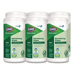 CloroxPro EcoClean Disinfecting Wipes, 1-Ply, 8 x 7, Unscented, White, 75 Count, 6/Carton (60605CT)
