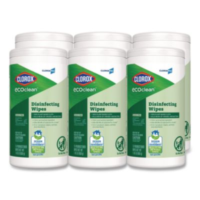 CloroxPro EcoClean Disinfecting Wipes, 1-Ply, 8 x 7, Unscented, White, 75 Count, 6/Carton (60605CT)