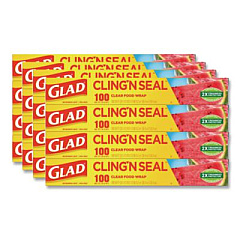 Glad Cling'N Seal Plastic Food Wrap, 12" x 33.3 yd, 100 sq ft Roll, 16 Rolls/Carton (60684)
