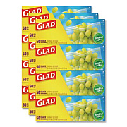 Glad Zipper Food Storage Plastic Bags, Snack Size, 3.25 x 6.63 x 9.31, Clear, 50 Bags/Box, 12 Boxes/Carton (60741)