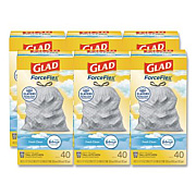 Glad ForceFlex Kitchen Drawstring Trash Bags, 13 gal, Gain Fresh Clean Scent, 24 x 27.38, White, 40 Bags/Box, 6 Boxes/Carton (78361)