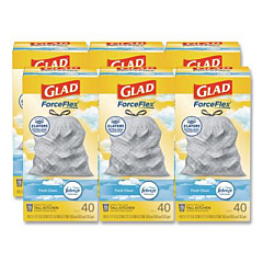 Glad ForceFlex Kitchen Drawstring Trash Bags, 13 gal, Gain Fresh Clean Scent, 24 x 27.38, White, 40 Bags/Box, 6 Boxes/Carton (78361)