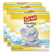 Glad ForceFlex Kitchen Drawstring Trash Bags, 13 gal, Fresh Clean Scent, 24" x 27.38", White, 80 Bags/Box, 3 Boxes/Carton (78899)