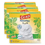 Glad ForceFlex Kitchen Drawstring Trash Bags, 13 gal, Gain Original Scent, 24" x 27.38", White, 80 Bags/Box, 3 Boxes/Carton (78900)