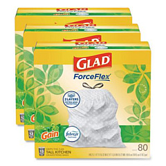 Glad ForceFlex Kitchen Drawstring Trash Bags, 13 gal, Gain Original Scent, 24" x 27.38", White, 80 Bags/Box, 3 Boxes/Carton (78900)