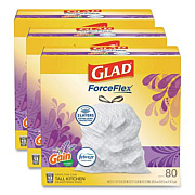 Glad ForceFlex Kitchen Drawstring Trash Bags, 13 gal, Gain Lavender Scent, 24 x 27.38, White, 80 Bags/Box, 3 Boxes/Carton (78902)