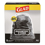 Glad Guaranteed Strong Large Drawstring Trash Bags, Three-Ply, 30 gal, 1.05 mil, 30" x 33", Black, 90/Carton (78952)