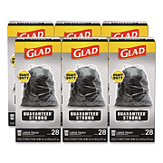 Glad Guaranteed Strong Large Drawstring Trash Bags, Three-Ply, 30 gal, 1.05 mil, 30 x 33, Black, 28 Bags/Box, 6 Boxes/Carton (78966)