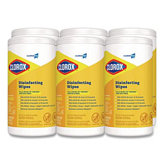 Clorox Disinfecting Wipes, 1-Ply, 7 x 8, Lemon Fresh, White, 75/Canister, 6/Carton (15948CT)