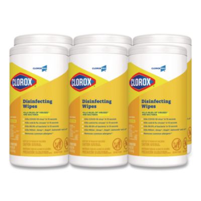 Clorox Disinfecting Wipes, 1-Ply, 7 x 8, Lemon Fresh, White, 75/Canister, 6/Carton (15948CT)