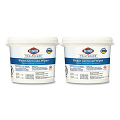 Clorox Healthcare Bleach Germicidal Wipes, 1-Ply, 12 x 12, Unscented, White, 110/Bucket, 2 Buckets/Carton (30358CT)