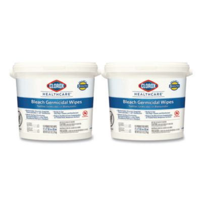 Clorox Healthcare Bleach Germicidal Wipes, 1-Ply, 12 x 12, Unscented, White, 110/Bucket, 2 Buckets/Carton (30358CT)