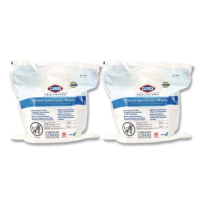 Clorox Healthcare Bleach Germicidal Wipes, 1-Ply, 12 x 12, Unscented, White, 110/Refill, 2 Refills/Carton (30359CT)
