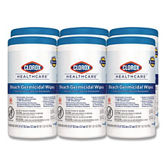 Clorox Healthcare Bleach Germicidal Wipes, 1-Ply, 6 x 5, Unscented, White, 150/Canister, 6 Canisters/Carton (30577CT)