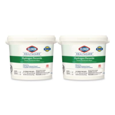 Clorox Healthcare Hydrogen Peroxide Cleaner Disinfectant Wipes, 12 x 11, Unscented, White, 185/Bucket, 2 Buckets/Carton (30826CT)