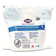 Clorox Healthcare Bleach Germicidal Wipes, Refill for Bucket, 1-Ply, 12 x 12, Unscented, White, 110/Pouch (30359)