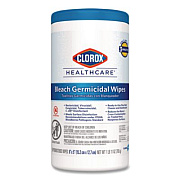 Clorox Healthcare Bleach Germicidal Wipes, 1-Ply, 6 x 5, Unscented, White, 150/Canister (30577)