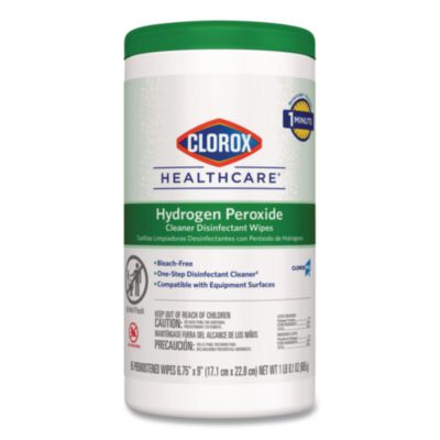 Clorox Healthcare Hydrogen Peroxide Cleaner Disinfectant Wipes, 6.75 x 9, White, 95/Canister (30824)