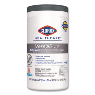 Clorox Healthcare VersaSure Cleaner Disinfectant Wipes, 1-Ply, 6.75 x 8, Original Scent, White, 85 Towels/Can (31757EA)