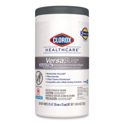 Clorox Healthcare VersaSure Cleaner Disinfectant Wipes, 1-Ply, 6 x 5, Fragranced, White, 150 Towels/Canister (31758EA)