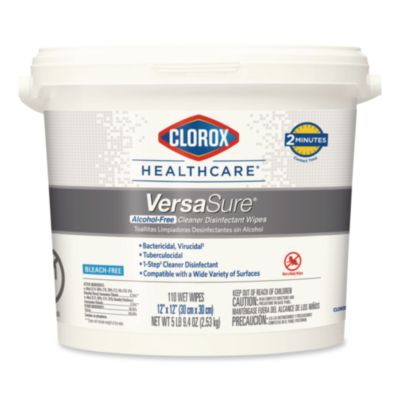 Clorox Healthcare VersaSure Cleaner Disinfectant Wipes, 1-Ply, 12 x 12, Fragranced, White, 110/Bucket (31759EA)