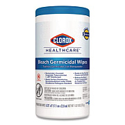 Clorox Healthcare Bleach Germicidal Wipes, 1-Ply, 6.75 x 9, Unscented, White, 70/Canister (35309)