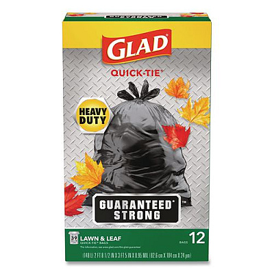 Large Quick-Tie Trash Bags, Lawn and Leaf, 39 gal, 0.95 mil, 32.5 x 41, Black, 12 Bags/Box (70028EA)