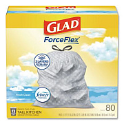 Glad ForceFlex Kitchen Drawstring Trash Bags, 13 gal, Gain Fresh Clean Scent, 24 x 27.38, White, 80/Box (78899BX)