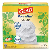 Glad ForceFlex Kitchen Drawstring Trash Bags, 13 gal, Gain Original Scent, 24 x 27.38, White, 80/Box (78900BX)