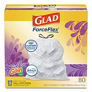 Glad ForceFlex Kitchen Drawstring Trash Bags, 13 gal, Gain Lavender with Febreze Freshness, 24 x 27.38, White, 80/Box (78902BX)