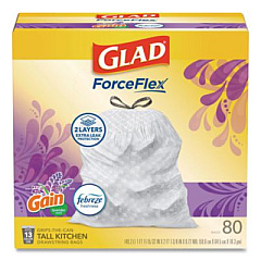 Glad ForceFlex Kitchen Drawstring Trash Bags, 13 gal, Gain Lavender with Febreze Freshness, 24 x 27.38, White, 80/Box (78902BX)