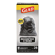 Glad Guaranteed Strong Large Drawstring Trash Bags, Three-Ply, 30 gal, 1.05 mil, 30 x 33, Black, 28/Box (78966BX)