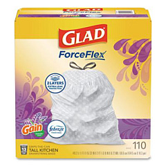 Glad ForceFlex Tall Kitchen Drawstring Trash Bags, 13 gal, Gain Lavender with Febreze Freshness, 10.18 x 9.81, White, 110/Box (79157)