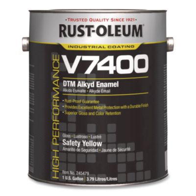 Rust-Oleum High Performance V7400 System 340 Low VOC DTM Alkyd Enamel Paint, Gloss Safety Yellow, 1 gal Bucket/Pail, 2/Carton (245479)