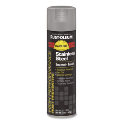 Rust-Oleum Hard Hat High Performance V2100 System Rust Preventive Enamel Spray Paint, Flat Stainless Steel, 15 oz Aerosol Can, 6/Carton (V2119838)