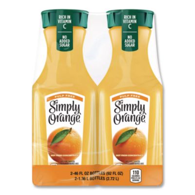 Simply Orange Orange Juice Pulp Free, 52 oz Bottle, 2/Pack (90200102)