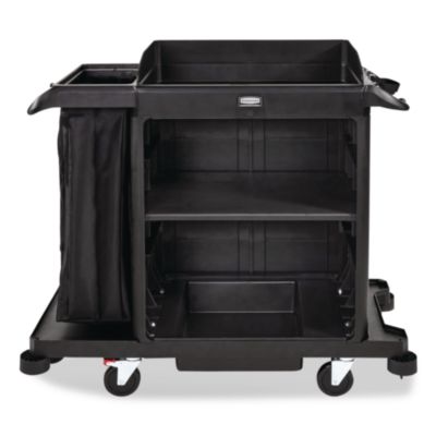 Rubbermaid Commercial Compact Housekeeping Cart?, Plastic, 3 Shelves 1 Bin, 23 x 53.12 x 19.1, Black (2202585)