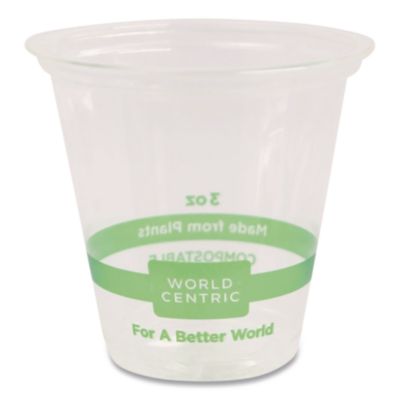World Centric PLA Clear Portion Cups, 3 oz, Plastic, Clear, 2,500/Carton (CPCS3)