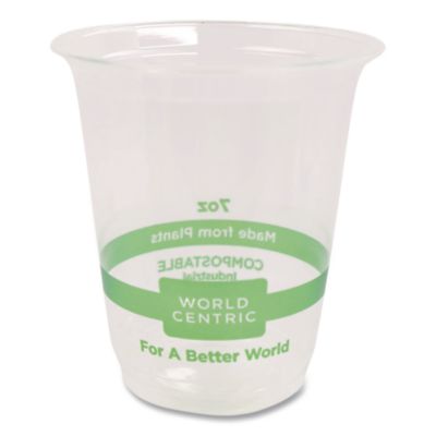 World Centric PLA Clear Cold Cups, 7 oz, Plastic, Clear, 2,000/Carton (CPCS7)